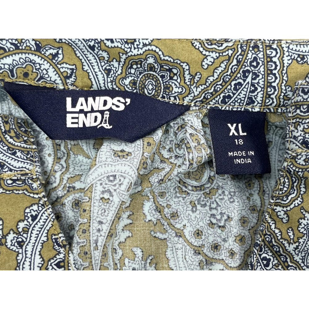 Lands End Tunic Shirt Top Womens XL 18 Paisley Green Blue Long Sleeve Boho - Picture 5 of 15